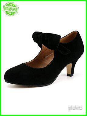 Women's Mary Jane Kitten Heel Pumps Bow Dress Shoes Faux Velvet PU
